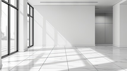 Obraz premium White empty studio room interior design white walls and corner tiled white