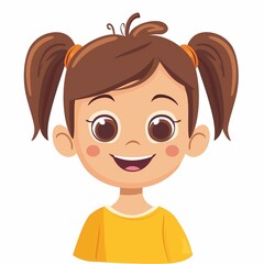 Obraz premium Cute Smiling Girl With Pigtails Illustration