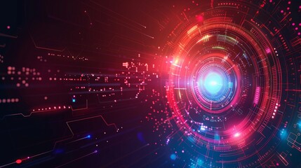 Fototapeta premium technology mostly red space with colourful graphics around the edge, blue and purple hues