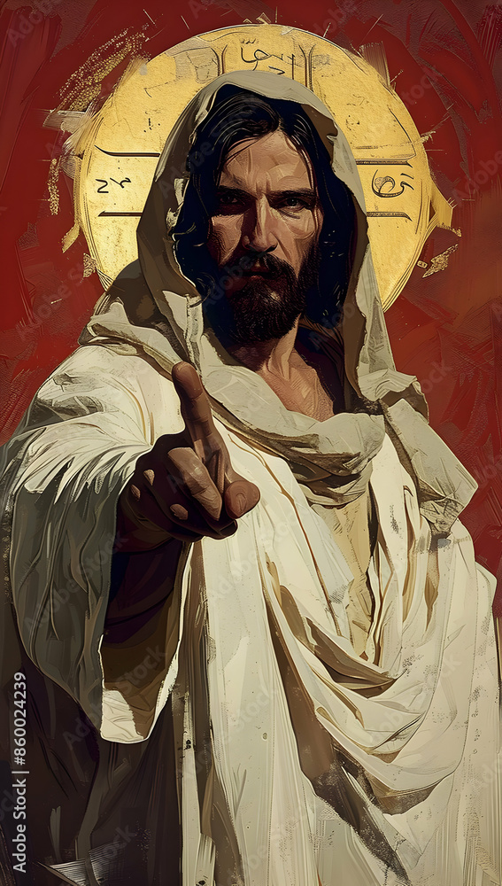 Wall mural Jesus Christ portrait savior face, modern colorful religious multicolor illustration - Wall murals