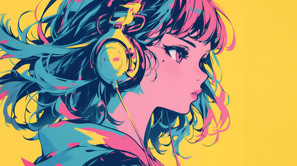 Naklejka premium 音楽を聴く女の子 AI