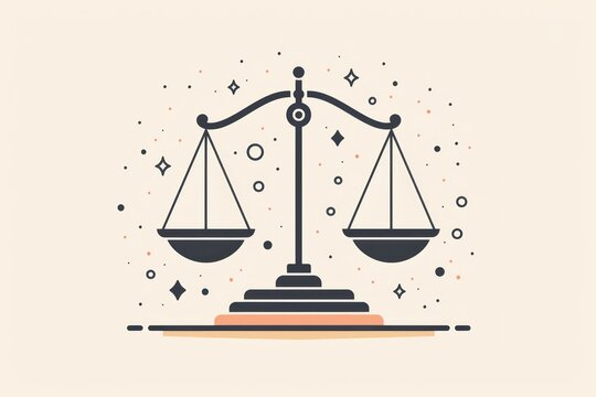 2D graphic of a balance scale icon, representing fairness and financial equilibrium, with a clean and modern design, featuring bold lines and a neutral color palette, perfect for legal and financial