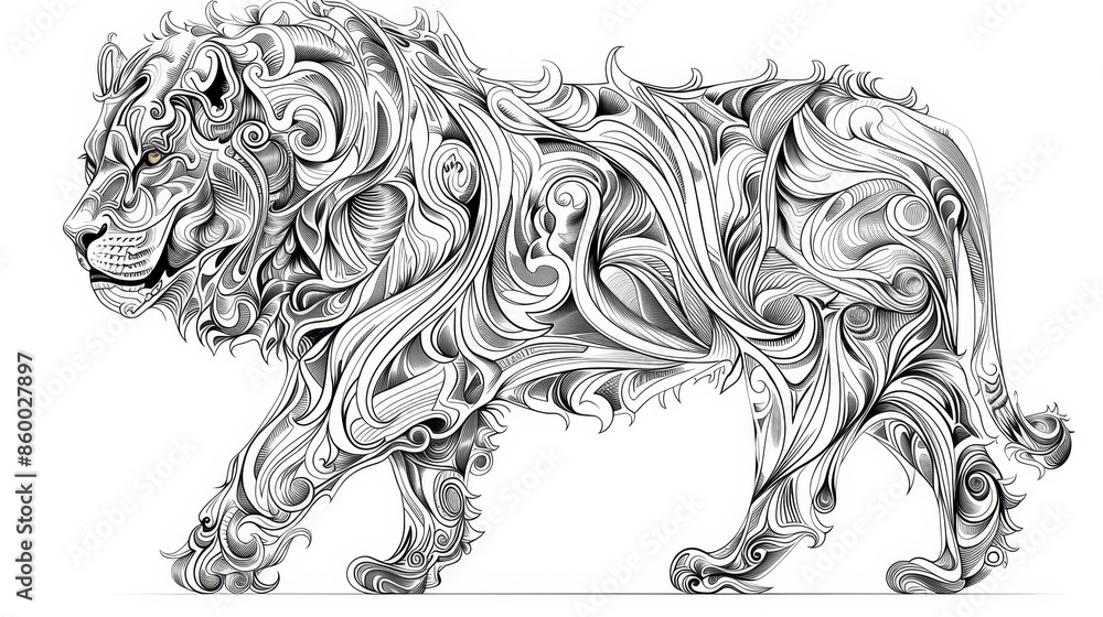 Wall mural an abstract animal coloring page with stylized designs, offering a unique and creative twist on trad