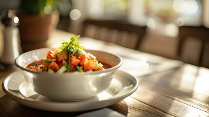 Delicious gazpacho served in a vibrant bowl with diced vegetables