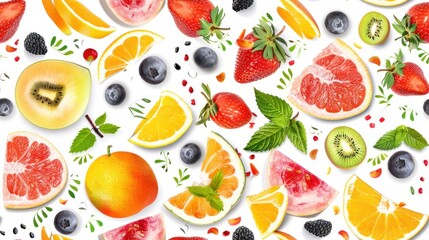 Colorful Fruit Collage with White Background