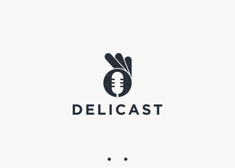 podcast with okay hand logo design vector silhouette illustration