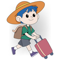 Happy Child Traveling with Suitcase