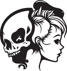 beautiful lady with skull head illustration for tattoo vector black and white prints logo