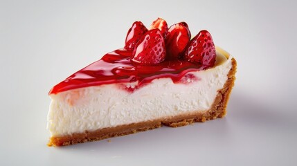 Decadent New York-Style Cheesecake Slice with Glistening Strawberry Topping