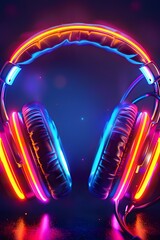 Gamer A pair of headphone, pastel  neon color theme on  dark  background, wallpaper, wall art,...