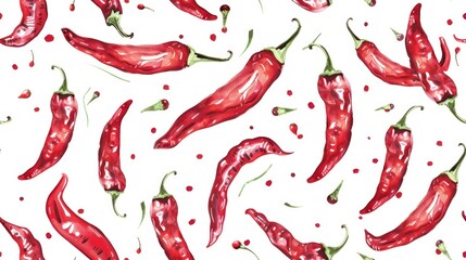 Watercolor Red Chili Peppers Pattern
