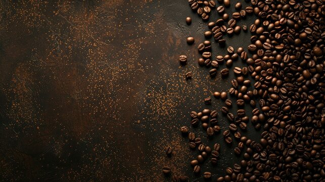Coffee beans spread out top view space for text