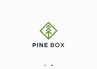 pine with square logo design vector silhouette illustration