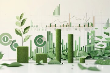 Sustainable growth concept with green plants and financial graphs representing eco-friendly business strategies and environmental success.