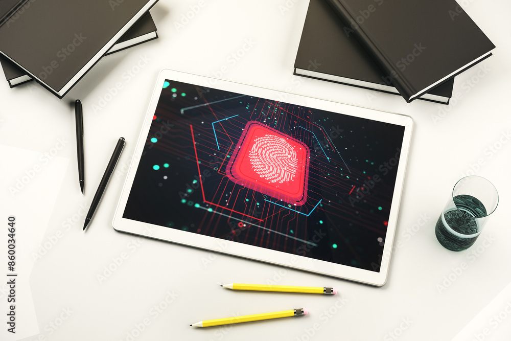 Aufkleber modern digital tablet monitor with abstract creative fingerprint hologram, research and development 