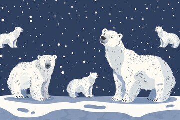 Funny winter pattern with polar bear and stars. Kids print. ai generated