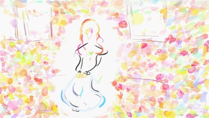 An elegant and beautiful young woman is modern museum staff.