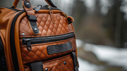 Detailed close-up of a fashionable quilted leather backpack, highlighting its craftsmanship and design.