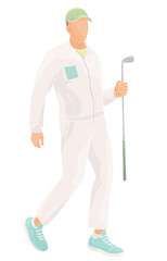 smiling golf club staff character  male caddie with golf club