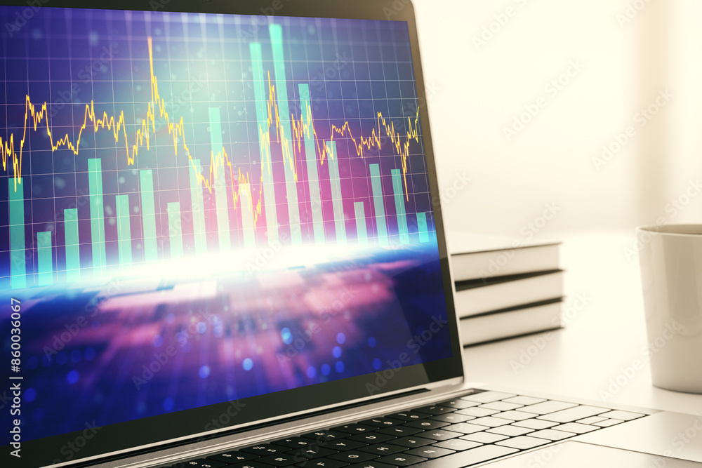 Aufkleber abstract creative financial diagram on modern computer monitor, banking and accounting concept. 3d r