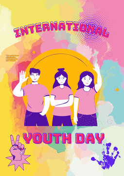 Yellow Blue Colorful Watercolor International Youth Day Flyer 
