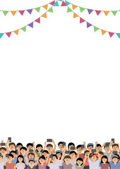 たくさんの人々とガーランド