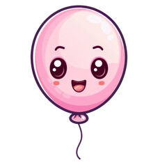 Fototapeta premium Cute cartoon pink balloon with smiling face for nursery decoration clipart on transparent background