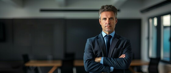 Businessman in an office,modern interior background,copy space concept,mockup template.