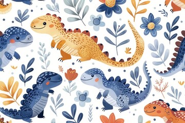 Fototapeta premium lizards with tree branches set with cartoon reptile animals , tropical wildlife. ai generated
