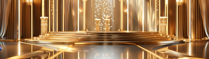Golden 3D luxury elements ideal for award ceremony backdrop and podium