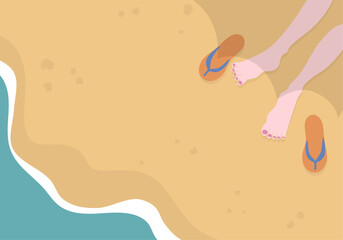 波打ち際と素足とビーチサンダルのベクターイラストレーション