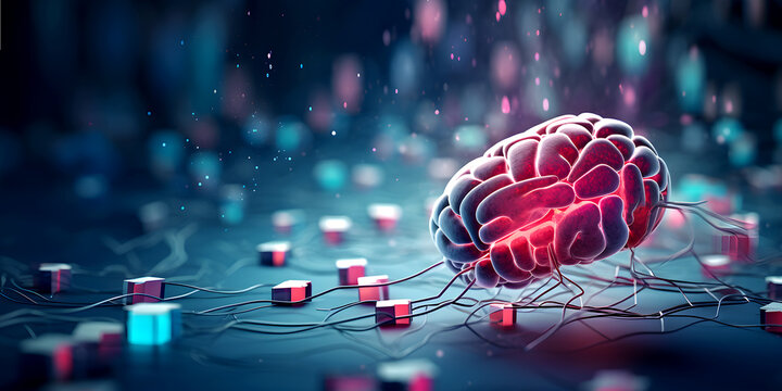 A Digital brain network, Neural connections, illuminated brain, visualize the complexity of mental processes