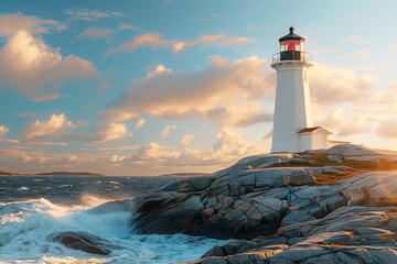 Celebrating National Lighthouse Day, showcasing a majestic lighthouse standing tall against a serene sky, symbolizing guidance, hope, and safety for all at sea.