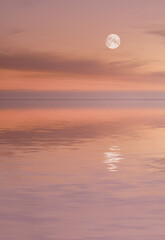 Ocean, moon and water waves at beach for vacation, holiday or weekend trip paradise. Landscape,...