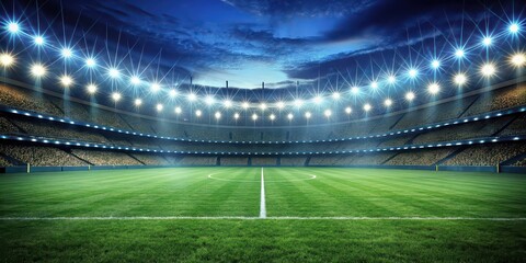 Soccer field at night with stadium lights shining , soccer, field, night, match, stadium, lights, grass, sports, preparation