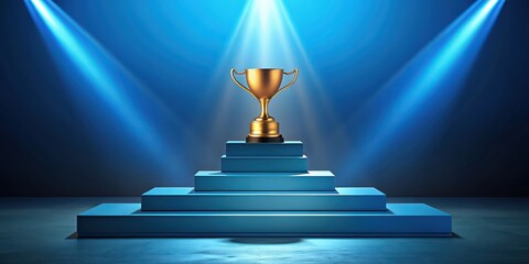 Obraz premium Stage podium scene with award ceremony on blue background, stage, podium, scene, award ceremony, blue background