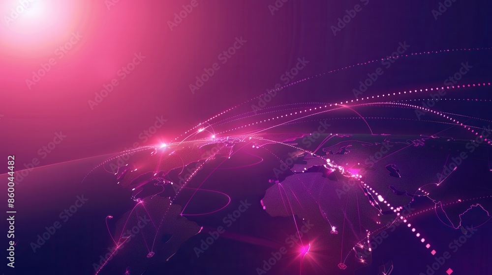 Leinwandbilder a simple globe illustration with highlighted continents on a pink and purple gradient background, fe