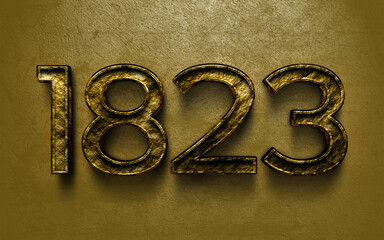 3D dark golden number design of 1823 on cracked golden background.