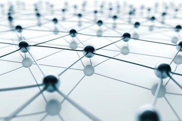 Abstract 3D metallic network connections representing technology, communication, or science with spherical nodes and connecting lines.