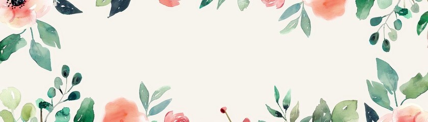 Fototapeta premium Watercolor floral frame with decorative botanical border
