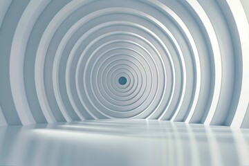 Obraz premium Futuristic white tunnel with circular patterns creating an abstract, modern architectural design with a sense of depth.