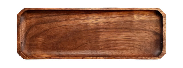 A wooden tray with a natural grain pattern and slightly rounded edges.