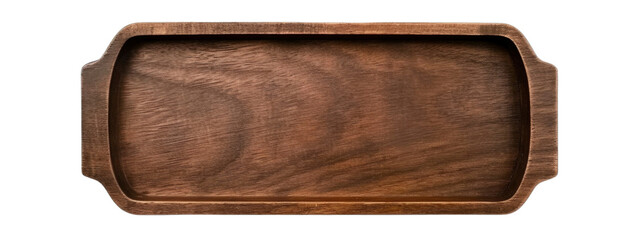 A close-up shot of a rustic wooden tray with a natural grain pattern.