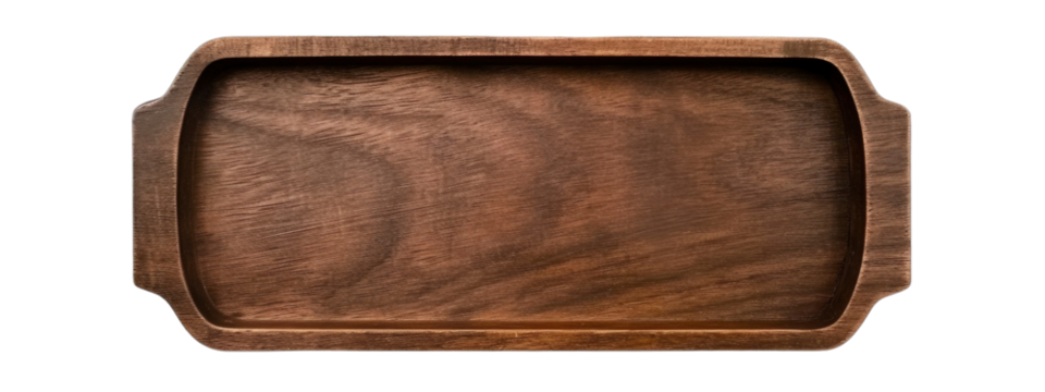 A close-up shot of a rustic wooden tray with a natural grain pattern.