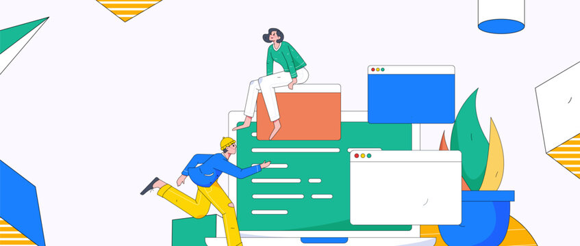 Programming teaching development flat character vector concept operation hand drawn illustration
