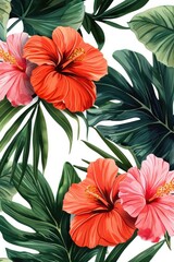 tropical flowers pattern. ai generated