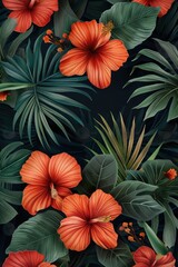 tropical flowers pattern. ai generated