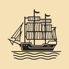 Ship Line Art Vector illustration.