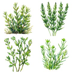 Obraz premium Set Of Watercolor Pickle Weed Salicornia Virginica Illustration On White Background