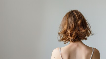 Woman in Casual Outfit. A realistic photo of the back of a woman wearing a casual outfit, A highly detailed and realistic photo of the back of a woman with long